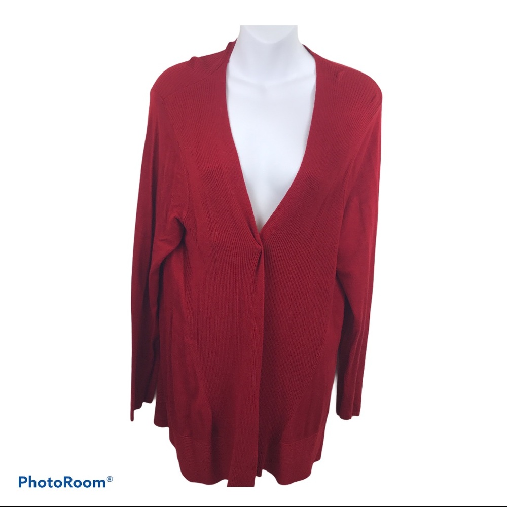 Chico's Red Holiday Cardigan Draped Red Rib Knit Size 2 12/14